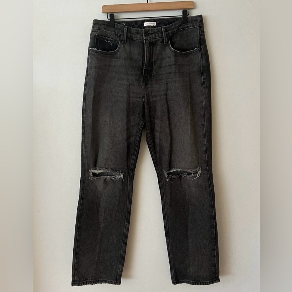Good American Good 90's Ripped High Waist Straight Leg Jeans Black Women's 10/30